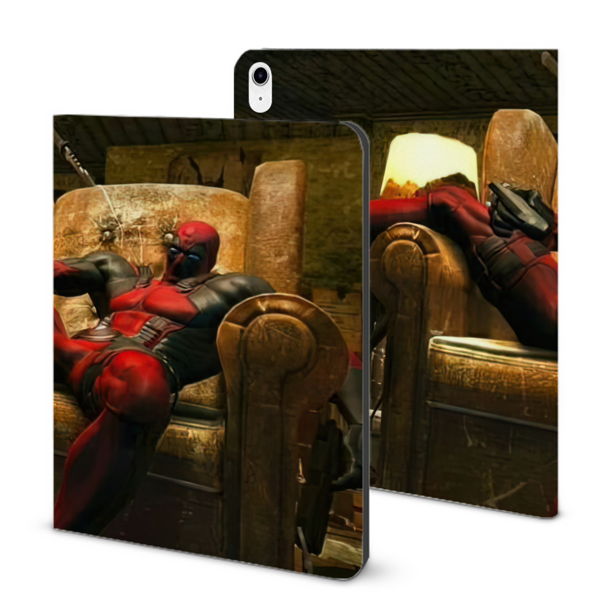 （画像用） Deadpool デッドプール IPad ケース ブック型 PUレザー TPU 耐衝撃 軽量 薄型 ペン収納なし 全面保護 IPad 各モデル対応